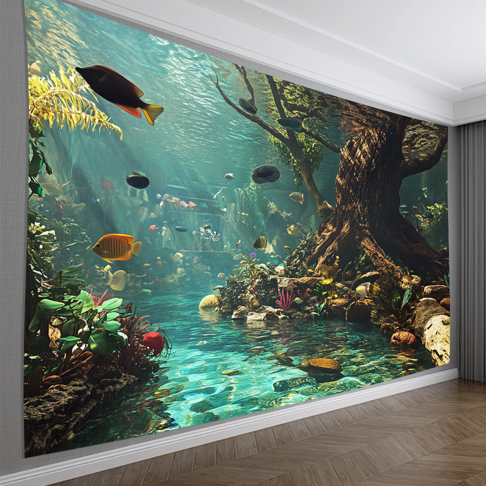 พรมตู้ปลา 1 ชิ้น, ตกแต่งผนังใยโพลีเอสเตอร์, เหมาะสําหรับห้องนั่งเล่น, ห้องนอน, สํานักงานและงานปาร์ตี้ - รูปที่ 4