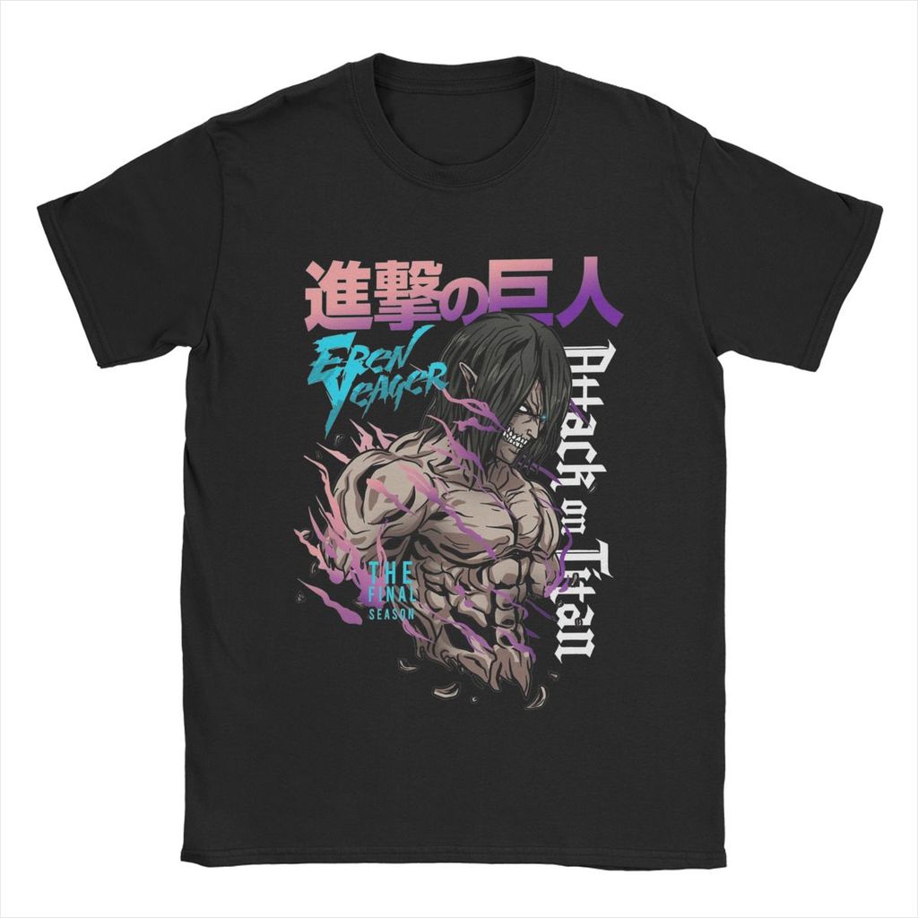 S-5XL Eren Jeager Yeager AOT Anime T-Shirts Men Humorous Pure Cotton Tees Round Neck Short Sleeve T 