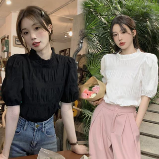Dahong 💖เสื้อแขนสั้นสำหรับผู้หญิงสไตล์เกาหลี ทรงหลวม แขนพอง ใส่แล้วจะดูดีขึ้นไปอีก w695