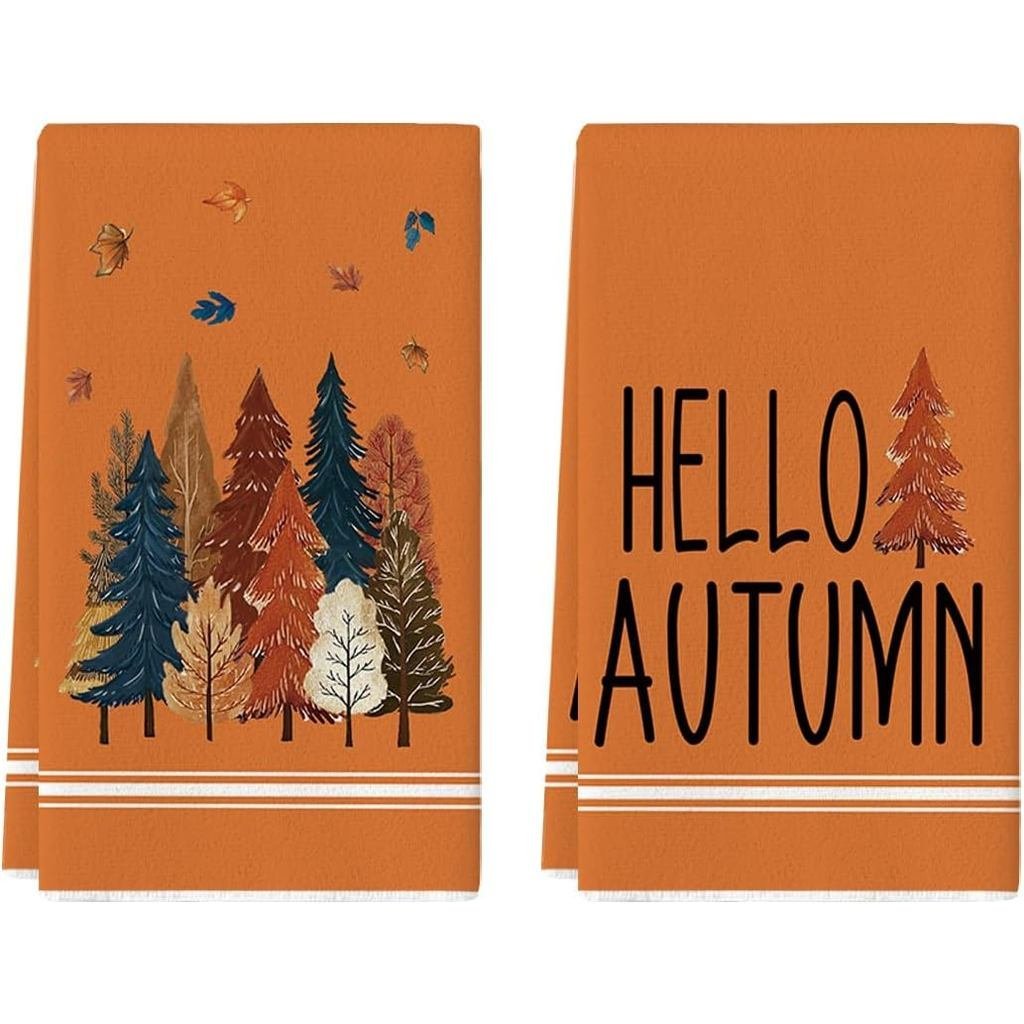 โหมด Artoid สีส้ม Maple Tree Fall ห้องครัวผ้าเช็ดตัวจานผ้าเช็ดตัว, 18x26 นิ้ว Farmhouse Holiday Hell