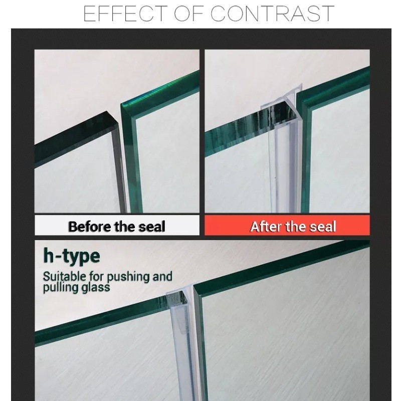 ยางกันน้ำประตูกระจก แถบยางซิลประตูกระจกห้องน้ำ ยางกันน้ำขอบกระจกล่าง   การจัดส่งกาว ยาว 2 เมตร กระจกหนา 10 มม. - รูปที่ 2