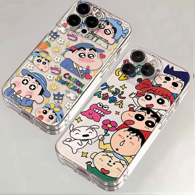Crayon Shin-Chanเคสโทรศัพท์สําหรับOPPO A6X A5X A3X A79 5G A78 A58 A38 A18 A17 A98 Reno 10 Pro Plusโปร่งใสTPU Vintageกระเป๋าสตางค์บางเฉียบ 3D INS Anti-Fall Cover