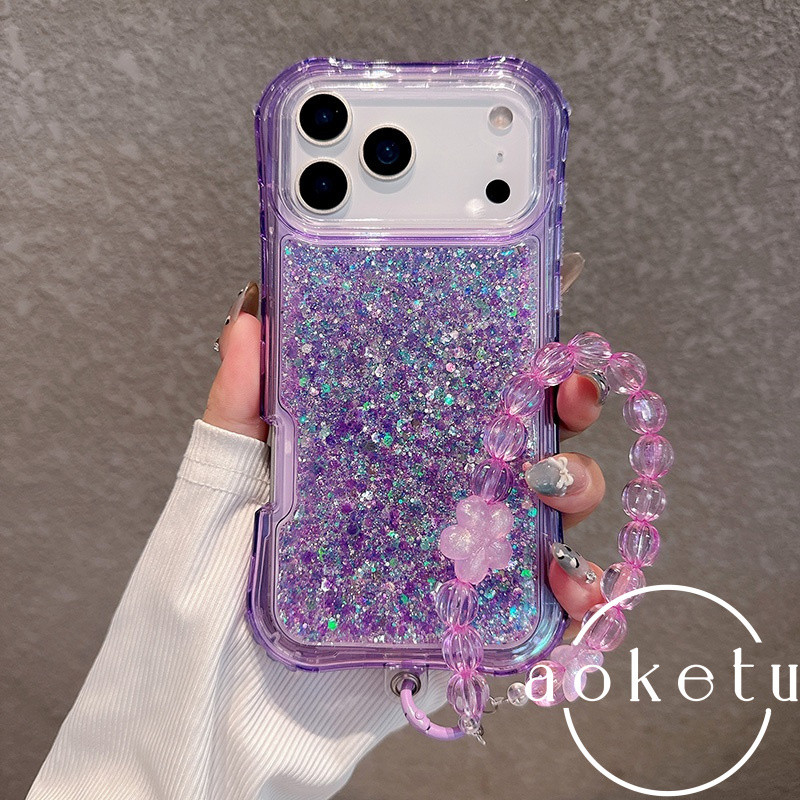 เหมาะสําหรับ แอปเปิล 17โปรแม็กซ์ เคสโทรศัพท์กากเพชรสีม่วงเอวเล็ก 16 สามในหนึ่งเดียว 14 หน้าจอสูง 13 รวมทุกอย่าง 12 ป้องกันการตก 11 พร้อมสร้อยข้อมือซิลิโคนฝา
