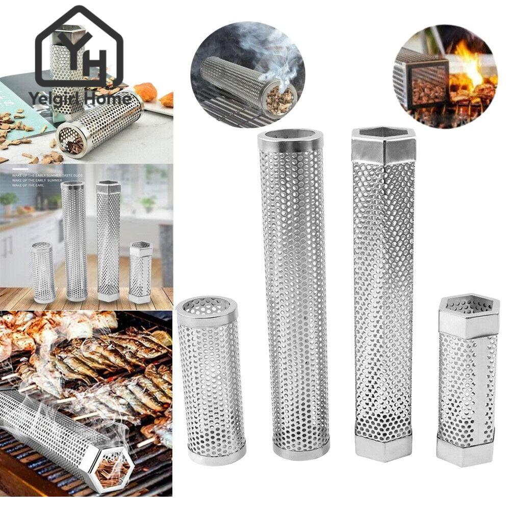Yelgirlb สแตนเลสตาข่ายกลางแจ้งกรอง Gadget กล่องบาร์บีคิวกล่องรมควัน BBQ Smoker Tube