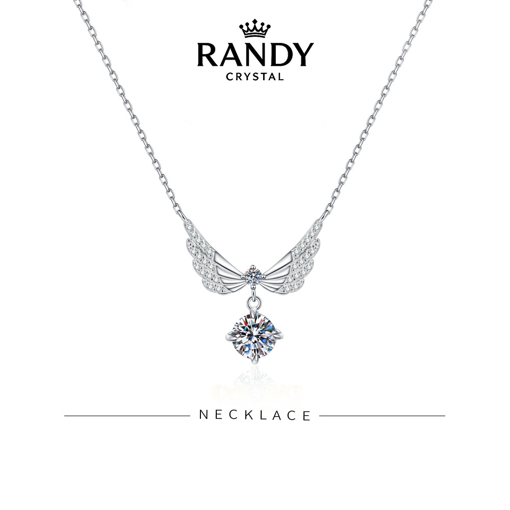 S925 เงินสเตอร์ลิง Moissanite Angel Wing สร้อยคอ Elegant Classy Clavicle Chain หนึ่งกะรัต Moissanite