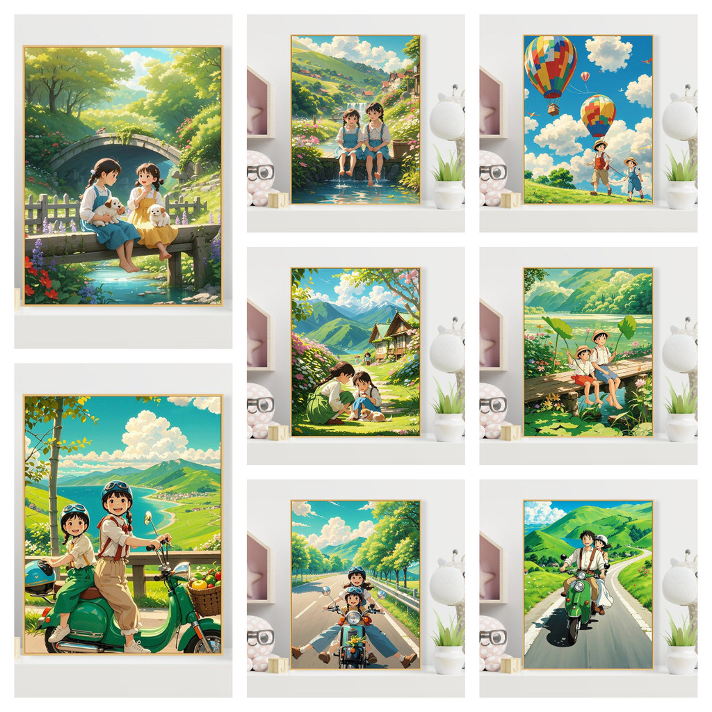 [KS] การ์ตูนทิวทัศน์ฤดูร้อน 5d ภาพวาดเพชรเพชรเต็มห้องนั่งเล่น PasteDiamond Cross Stitch ห้องนอนห้องรับประทานอาหารเพชรเย็บปักถักร้อยตกแต่งบ้าน30x40ซม.พร้อมกรอบ