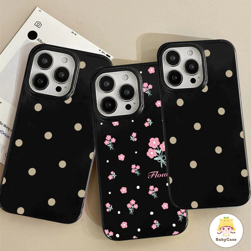 เคสไอโฟน 16 17 สำหรับ iPhone 11 13 15 12 14 Pro Max 7 16 14 15 8 Plus X XR XS Max 15 Pro เคสผิวมันลายจุดน่ารักเรียบง่าย