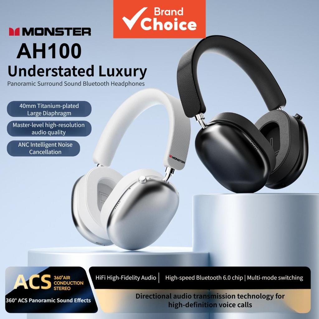 หูฟังไร้สายบลูทูธ 6.0 Monster AH100 ระบบเสียงรอบทิศทาง 360°