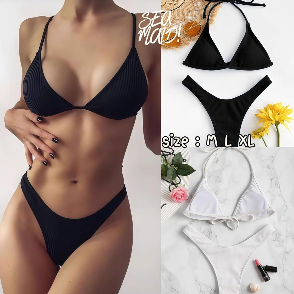 SEA MAID บิกินี่ทูพีช ชุดว่ายน้ำแฟชั่น เซต2ชิ้นบิกินี่ สองสี 🍄 มีไซส์ M-XL | น้ำหนัก 40-65 กก. Y084
