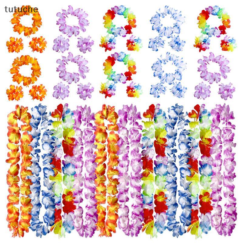 Tutu 4 ชิ้น/เซ็ตฮาวายดอกไม้ประดิษฐ์ Leis Nelace Garland งานแต่งงานวันเกิด Beach Tropical Party ตกแต่