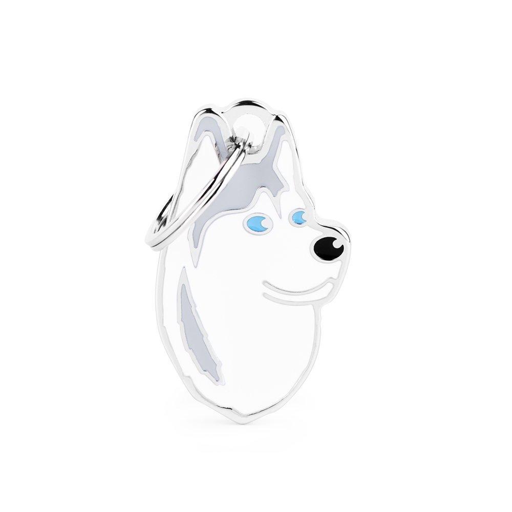 ID TAGS GREY AND WHITE SIBERIAN HUSKY