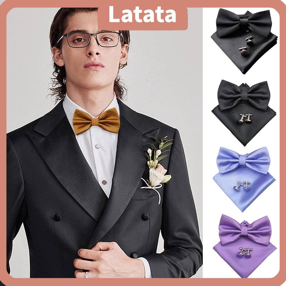 LATA 3 ชิ้น/เซ็ตชุดผูกคอ,หรูหราปรับ Hanky Cufflinks,แฟชั่น Designer ธุรกิจ Jacquard Pocket Square Br