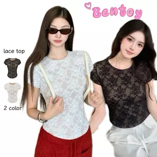 Bentoy พร้อมส่ง เสื้อยืดแขนสั้น A132/A131 เสื้อลูกไม้สองชั้น งานสวยดูแพง คอกลม รัดรูป