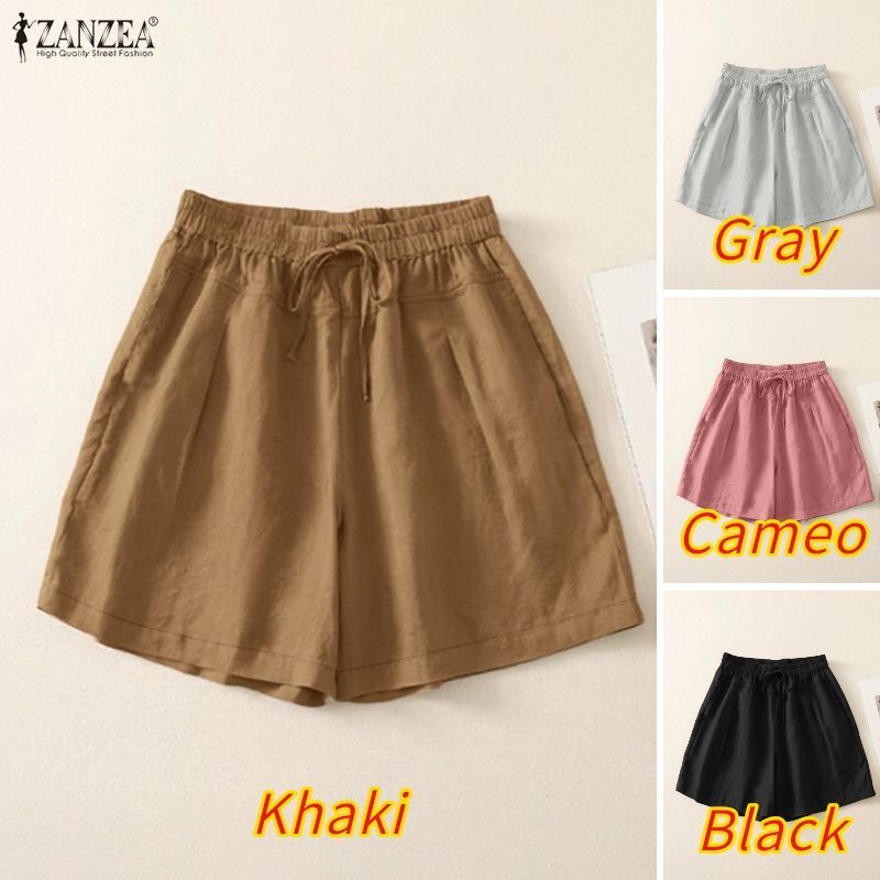 ZANZEA กางเกงขาสั้นสำหรับผู้หญิง สไตล์เกาหลี แบบเอวยางยืด สวมใส่ง่ายและสะดวก — صورة 3