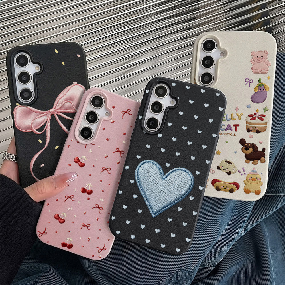 โบว์สีชมพู Leather เคสมือถือ For Samsung S26 UItra A07 A56 A17 A06 A16 A05S A26 A15 A35 A36 A53 A54 A55 กันกระแทก เคส
