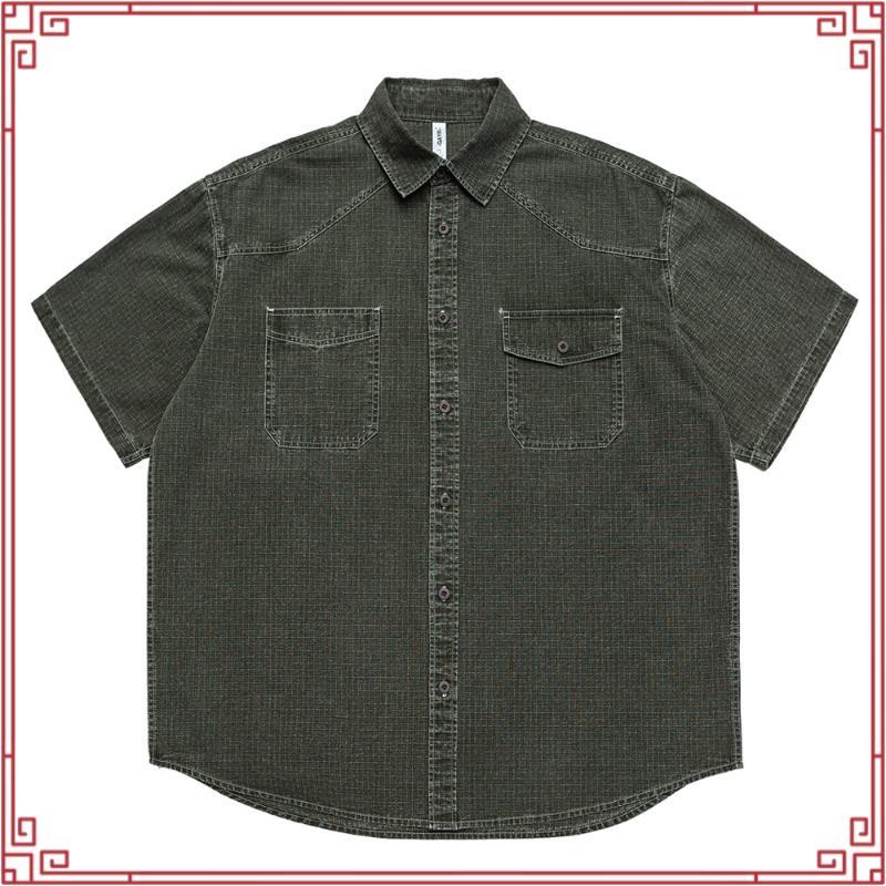 CBE GREY DENIM SHIRT 02 / เสื้อเชิ้ตคอปยีนส์แขนสั้นดำเฟด (เทา)