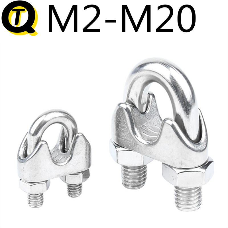 304/316 เชือกสแตนเลส Chuck ล็อคหัวเข็มขัด (พร้อมสต็อก M2M3M4M5M6M8M10M12M16M20) U-Shaped คลิปลวดคลิป