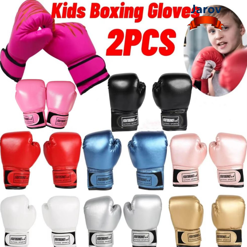JAROV นวมชกมวยเด็ก 2PCS กระเป๋าเจาะPUหนังMMA สำหรับการฝึกอบรมและการให้เป็นของขวัญ Kickboxing