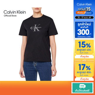 CALVIN KLEIN เสื้อยืดคอกลมแขนสั้นผู้หญิง Monogram Logo ทรง R…