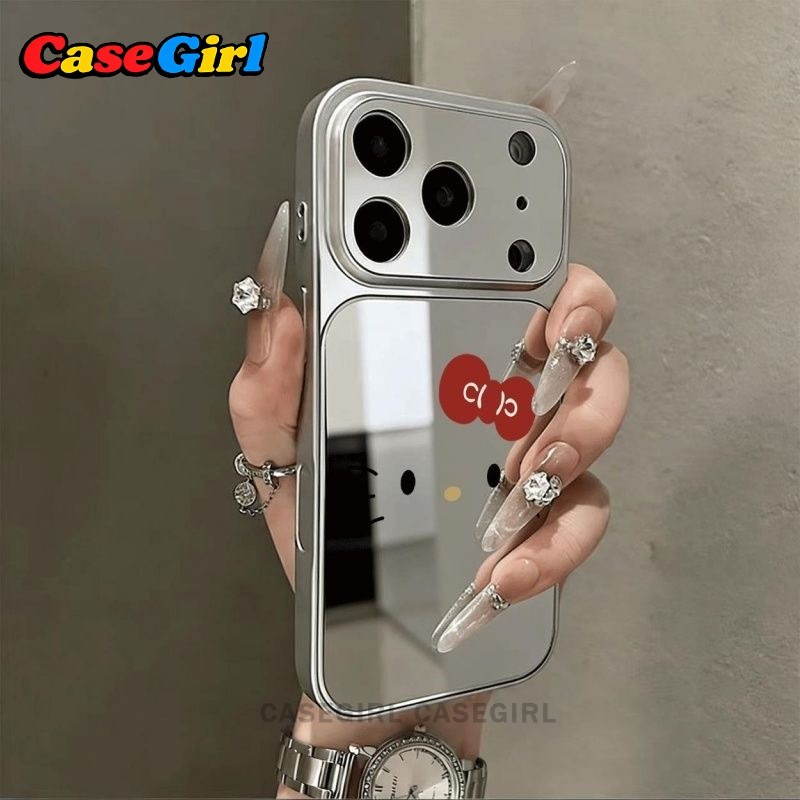 เคสโทรศัพท์ iPhone 17 15 13 14 11 12 Pro Max 16 14 15 Plus XR XS Max Hello Kitty สไตล์อินส์หรู กระจกเงิน กันกระแทก