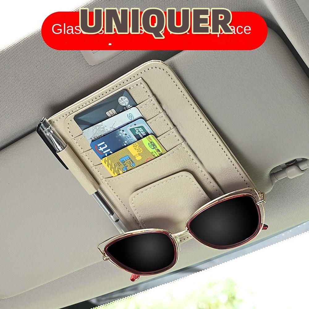UNIQUER ที่ใส่แว่นตาในรถยนต์,Visor Storage Auto อุปกรณ์เสริมแว่นตารถยนต์,ทนทานผู้ถือบัตร Multi-Pocket กรอบแว่นตาคลิปสําหรับตกแต่งรถ