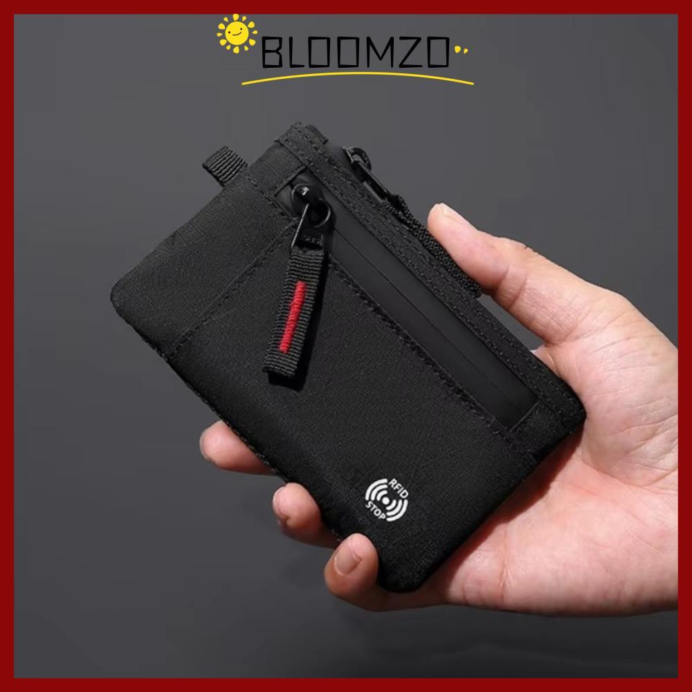 BLOOMZO กระเป๋าสตางค์ผู้ชาย สไตล์.slim ป้องกันขโมย RFID พร้อมสายคล้องพวงกุญแจ Nylon Coin Purse