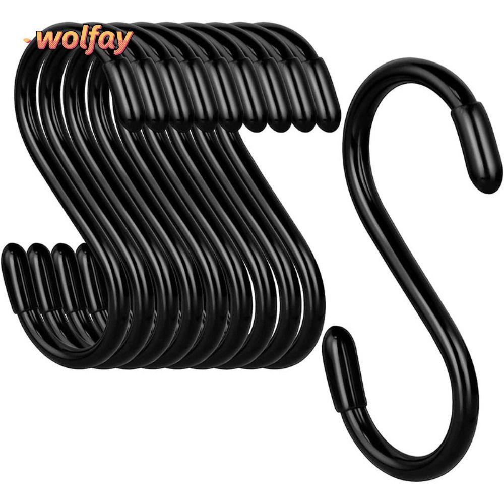 YOLANDA ตะขอ S เคลือบไวนิล 12 ชิ้น, เหล็ก 8 ซม.โลหะ S Hook, Heay Duty สีดํา Heavy Duty S Hooks ห้องครัว