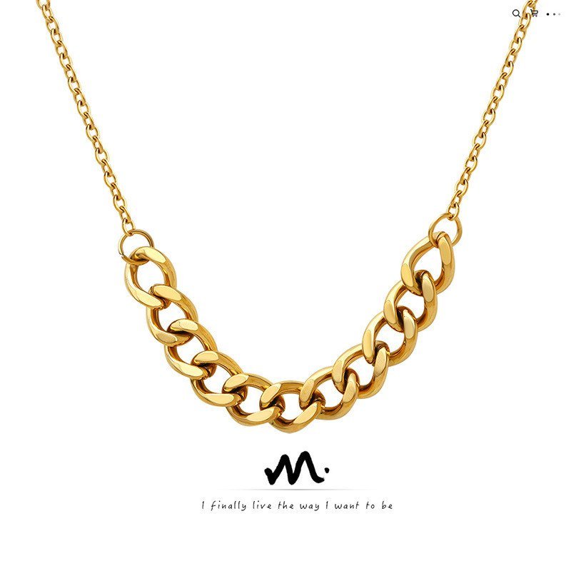 สร้อยคอมีเดลคิวบาแน่น.Solid Titanium-Coated 18K Gold Chain อินเทรนด์สไตล์ยุโรปและอเมริกา P923