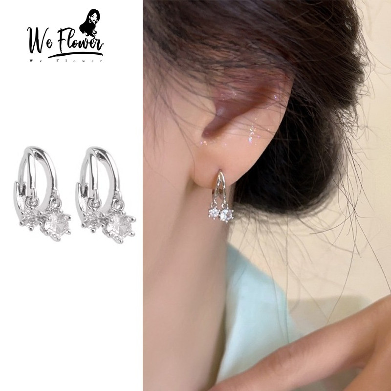 We Flower ต่างหูห่วงเงินส925ประกายคริสตัล สำหรับสวมใส่ทุกวัน เหมาะเป็นของขวัญให้ผู้หญิง