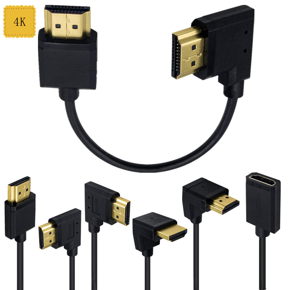 90 องศา Bend Ultra-Thin Ultra-Fine OD3.2 มม.HDMI2.0 4K @ 60Hz สาย HDMI HD TV 3840 * 2610 HD สายเชื่อ