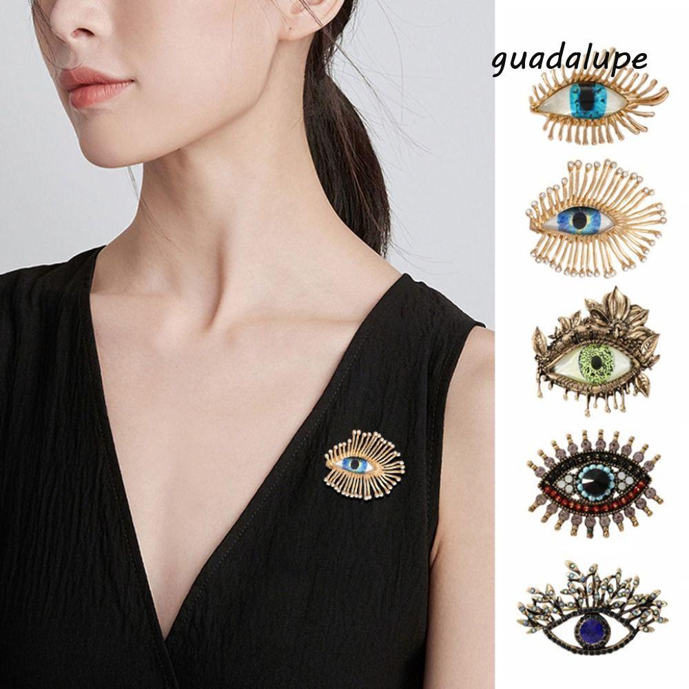 GUADALUPE1 Devil Eye เข็มกลัด Pin, จี้คริสตัล Hollow Out Luxury Badge Pin, ตกแต่งที่ไม่ซ้ํากัน Vinta