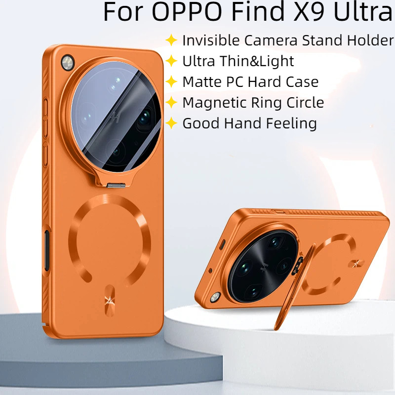 สําหรับ OPPO ค้นหา X9 Ultra X9Pro FindX9 กรณีหรูหราที่มองไม่เห็นกล้อง Stand Holder ผิวรู้สึก Matte PC Hard แม่เหล็กฝาครอบโทรศัพท์ปลอกสําหรับ OPPO ค้นหา X9 Pro X9Ultra