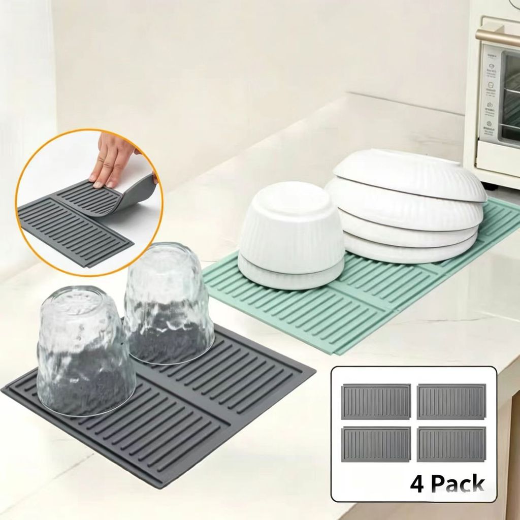 4ชิ้นชุดแผ่นซิลิโคนระบายน้ําได้บ้านครัวมัลติฟังก์ชั่ฉนวนกันความร้อนแผ่นป้องกันการลวกเหมาะสําหรับเคาน์เตอร์จานอ่าง