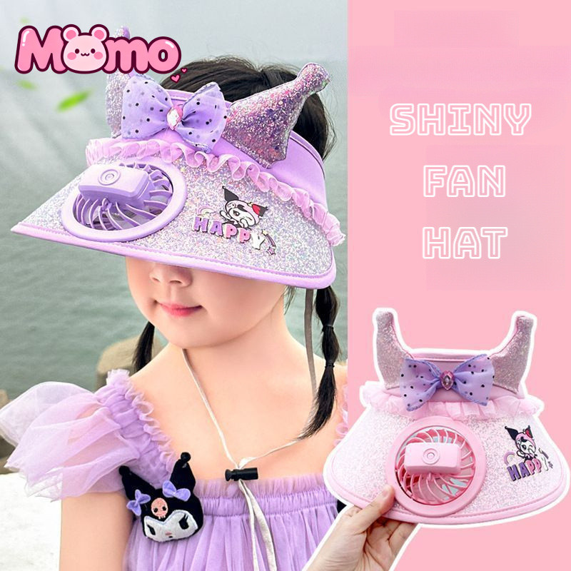 หมวกพัดลม Kuromi ใหม่ป้องกันแสงแดดสำหรับเด็ก น่ารักและสวมใส่ง่าย