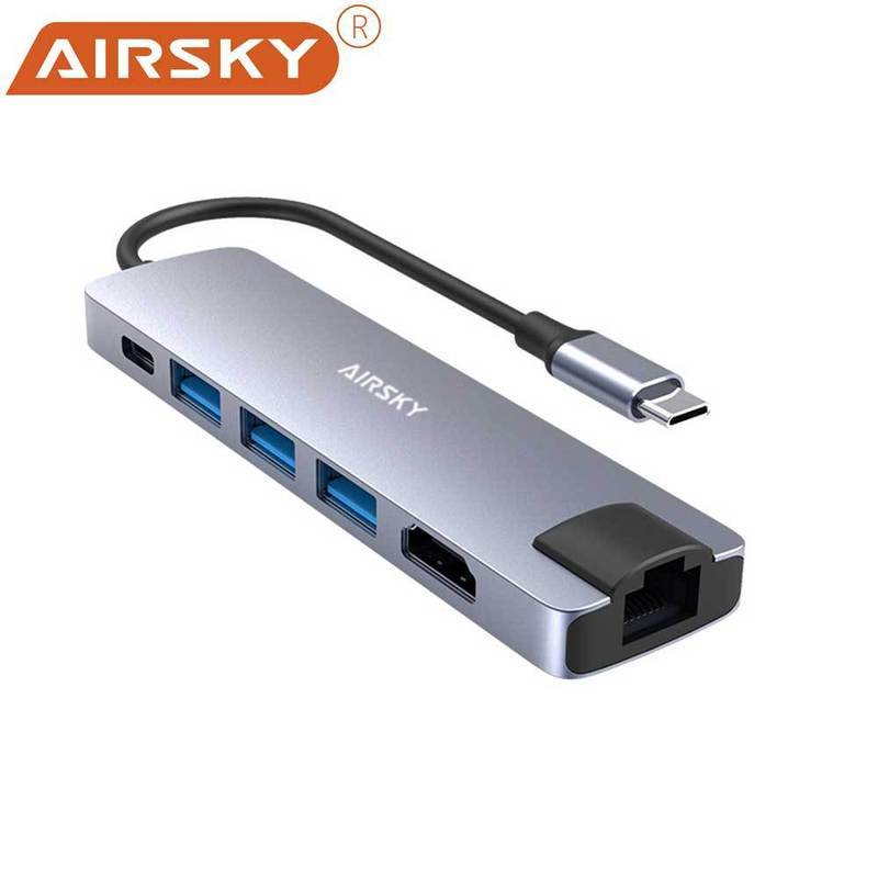 Type c Docking Station Splitter usb c hub Docking Station ฮับมัลติฟังก์ชั่น Six-in-One พร้อม RJ45
