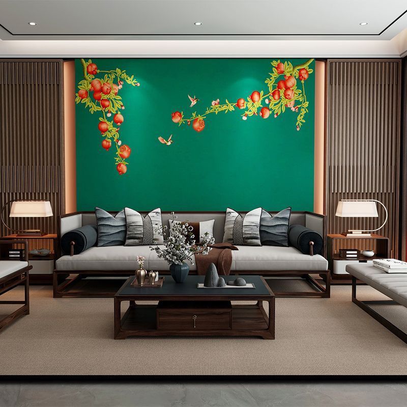 Smiling Buddha Gold Embroidery Wallcloth Chinese Style TV Bedroom Background Decor
