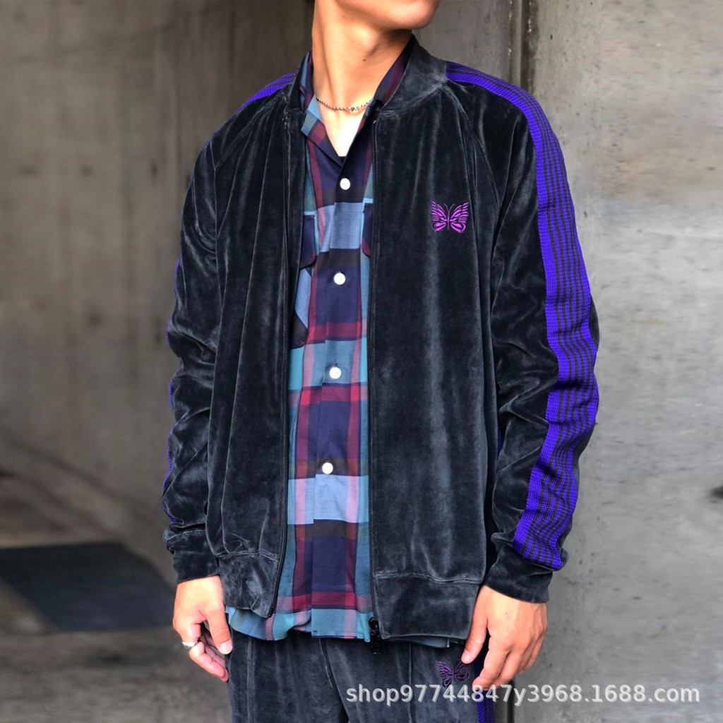 EX5H Needles track Velvet19ss Embroidered Vintage Casual Jacket Campus Sports Coat
