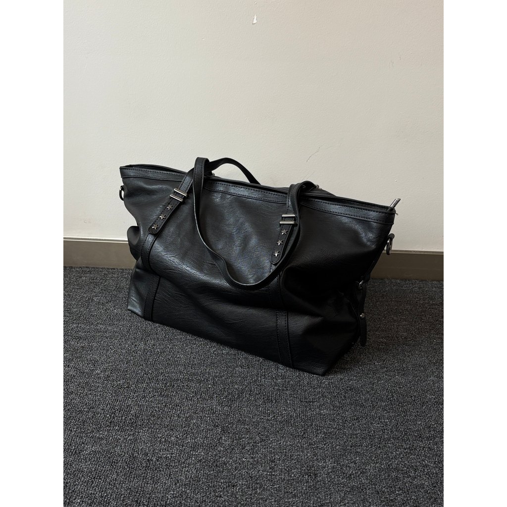 กระเป๋าสะพาย Tote Bag Original Black Pleated Leather Large Capacity Tote Bag Commuter Men Women Soft Leather Shoulder Bag