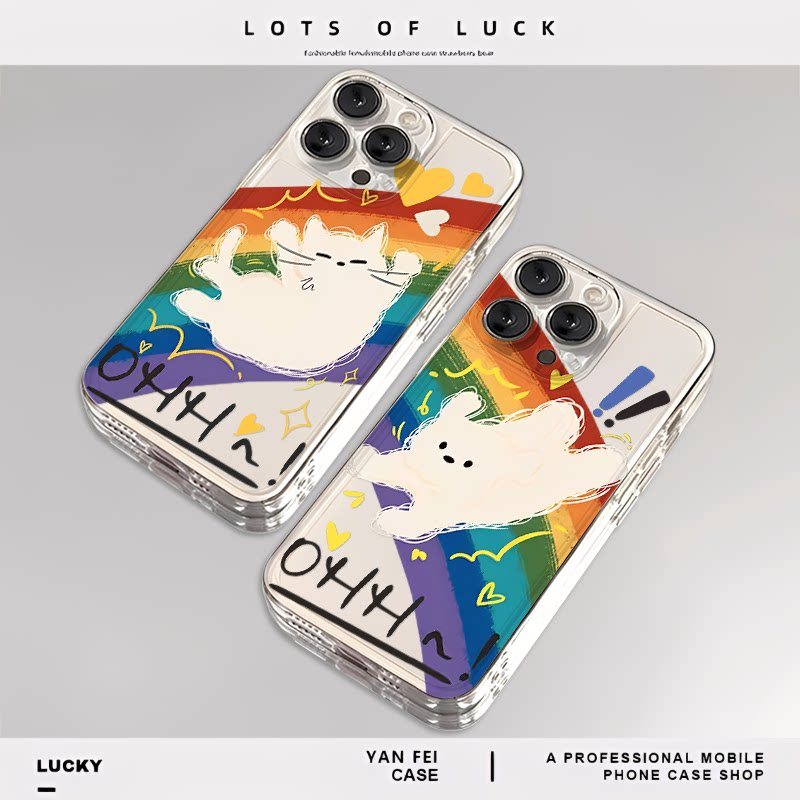 สุนัขแมวสายรุ้งเหมาะสําหรับ iqoo13 เคสโทรศัพท์ 12 โปร่งใส neo10pro oneplus 13t/ace5 Niche 3 สาว 15 ส