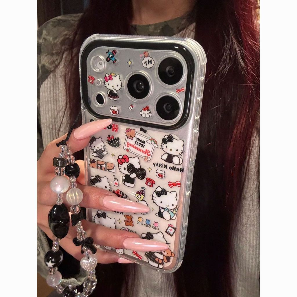 โปร่งใสโปร่งใสสีดําคิตตี้เคสโทรศัพท์วัสดุ ทีพียู เหมาะสําหรับ ไอโฟน 11 12 13 14 15 16 17โปรแม็กซ์