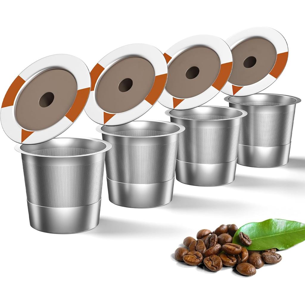 Reusable K Cups Coffee Pods สําหรับเครื่องชงกาแฟ Keurig 1.0 & 2.0 กรองกาแฟสแตนเลส (4 แพ็ค)