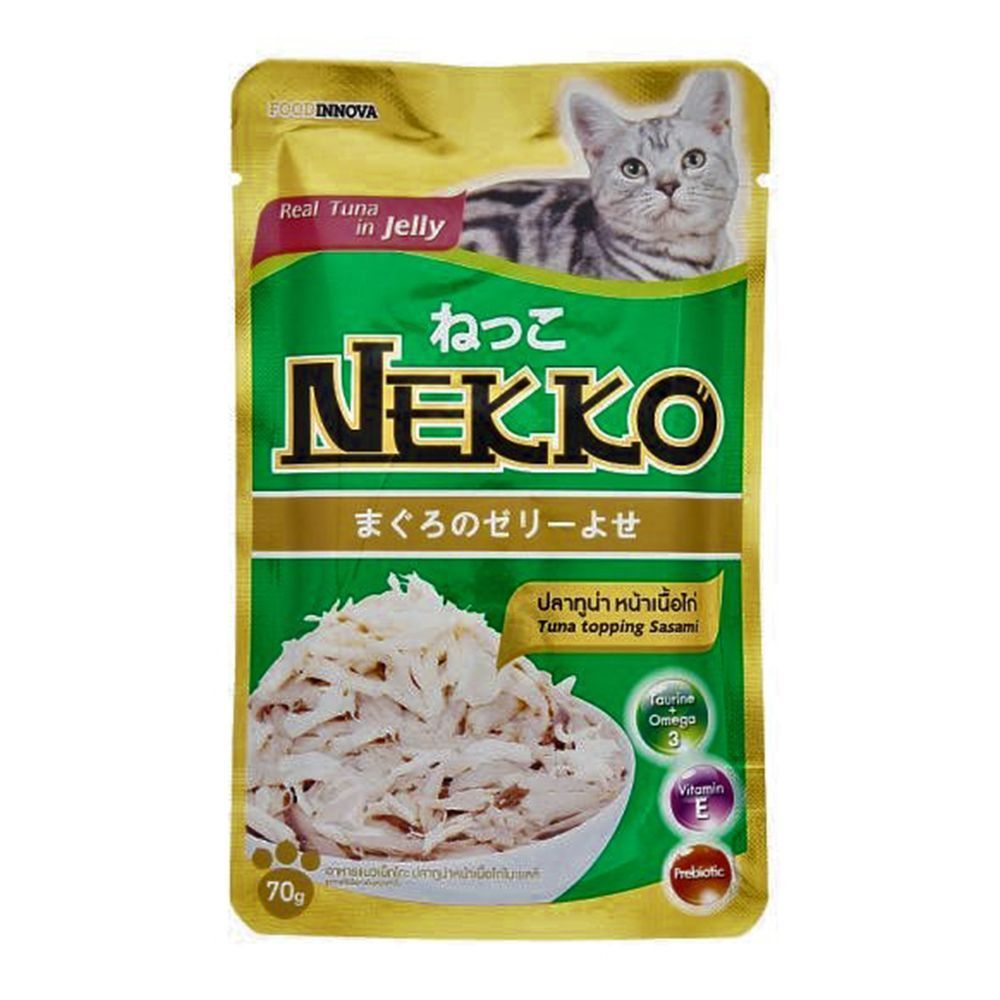 [สินค้าส่งด่วน] เน็กโกะปลาทูน่าในเจลลี่รสเนื้อไก่ 70 ก NEKKO TUNA TOPPING SASAMI 70 G
