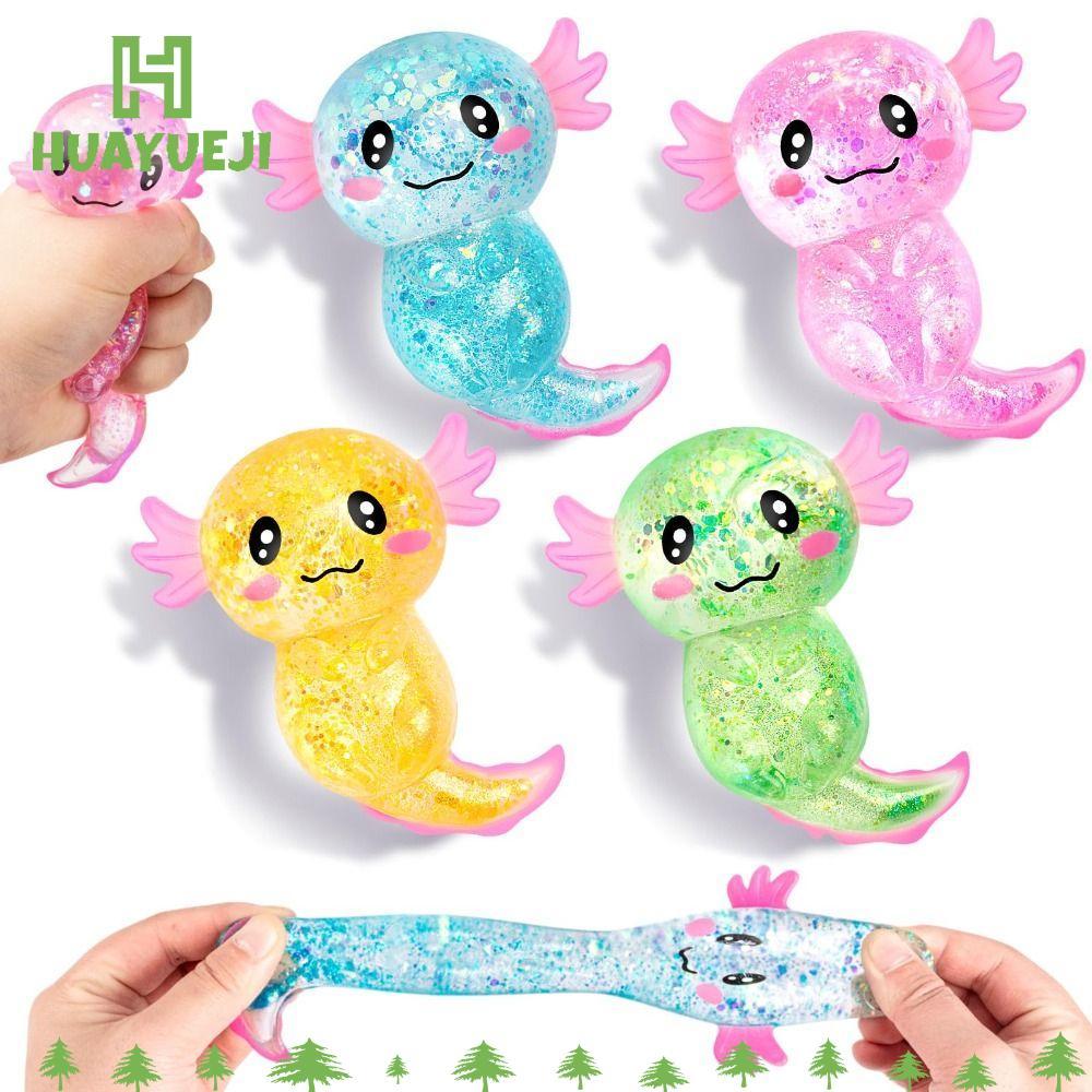 YUEJI Squishy Stress Glitter, รูปร่างน่ารักบรรจุน้ําตาล Axolotl Squishy ของเล่น, เนื้อผ่อนคลาย Glitt
