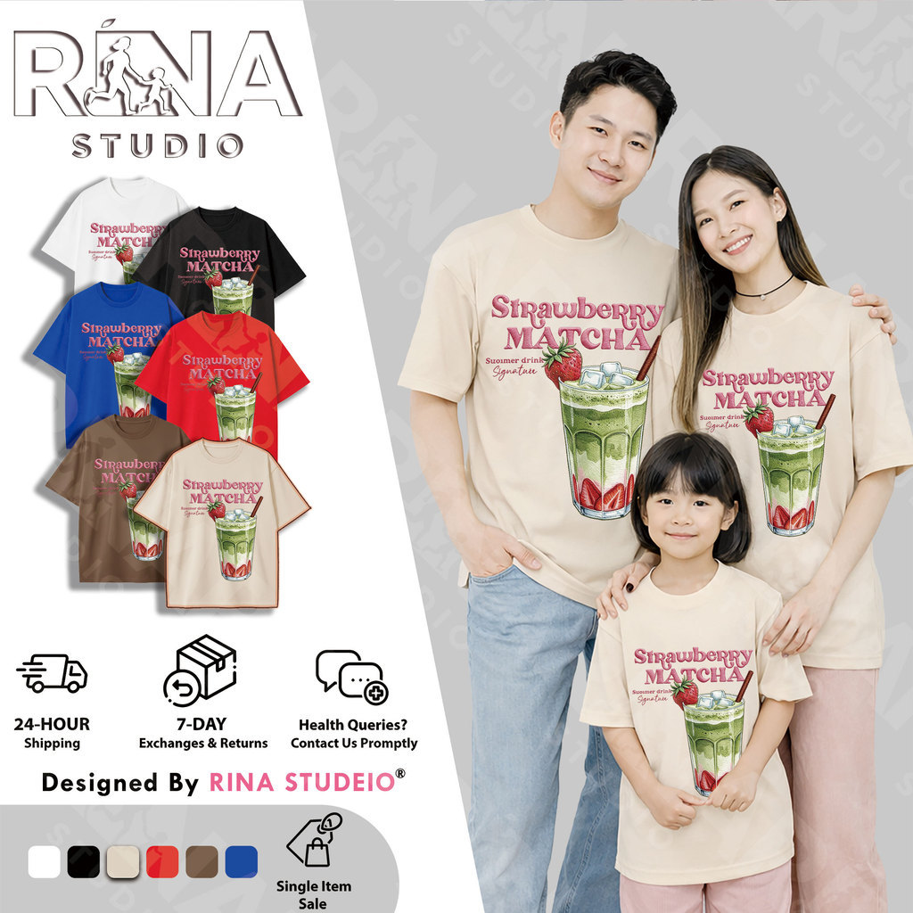 RINA STUDIO เสื้อยืดลําลองพิมพ์ลายไอศกรีมสําหรับครอบครัวจับคู่ชุดสําหรับครอบครัว