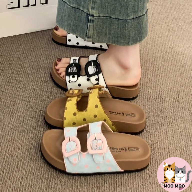 Birkenstock รองเท้าแตะสำหรับผู้หญิง สไตล์สไลด์ลายจุด เพิ่มความสูง หลายไซส์