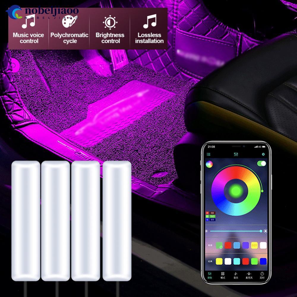 NOBELJIAOO 4 ชิ้น/เซ็ต 12V LED ภายในรถบรรยากาศ Backlight Ambient อารมณ์เท้าตกแต่ง APP รีโมทคอนโทรลโค