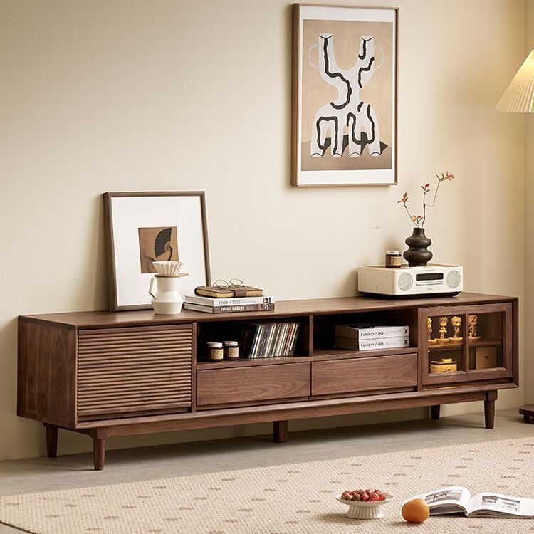 Duty-Free Nordic Black Walnut TV ห้องนั่งเล่น TV Nordic Simple ทั้งหมดไม้ TV Locker