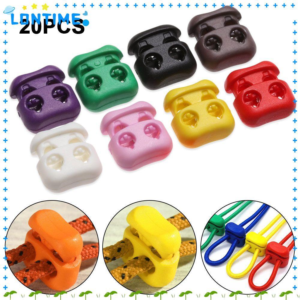 LONTIME 20 ชิ้น Stopper สายล็อคพลาสติกคุณภาพสูงหลายสีเครื่องแต่งกายเชือกผูกรองเท้าหัวเข็มขัด