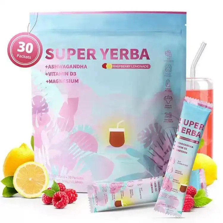 2025 Good absorption Super Yerba| Yerba Mate Instant Powder | RASPBERRY LEMONADE Flavor | 30 Serving