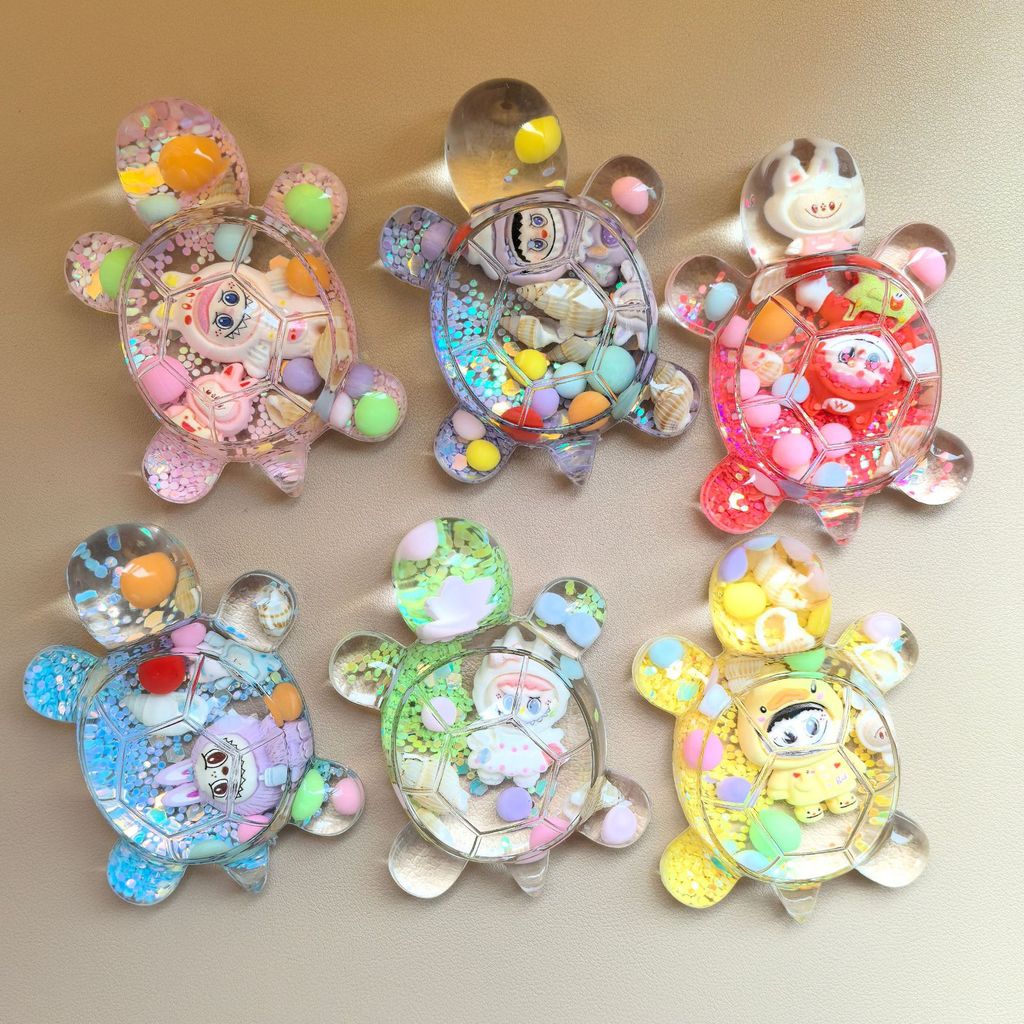 Wheat Field Life Store Glitter Turtle Labubu Strobe เต่าใหญ่สร้างสรรค์น่ารักเด็กการ์ตูนน้ํามันโปร่งใส Luminous Turtle